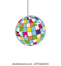 90s retro elements. Disco ball. Color illustration in flat style. Aesthetics of the 90s.