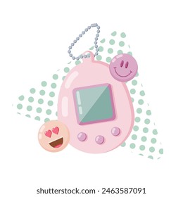 90s retro elements pocket pet electronic toy. Flat style vector illustration, white background.