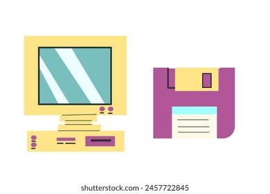 90s retro elements set or 80s, or y2k elements, retro style, game and music items. Can use for stickers, banner, greeting card.