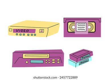 90s retro elements set or 80s, or y2k elements, retro style, game and music items. Can use for stickers, banner, greeting card.