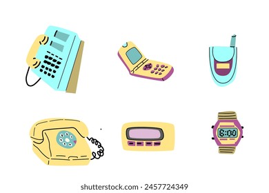 90s retro elements set or 80s, or y2k elements, retro style, game and music items. Can use for stickers, banner, greeting card.