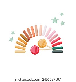 90s retro elements slinky and lollipops. Flat style vector illustration, white background.