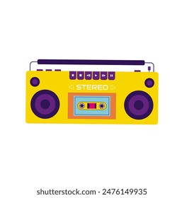 90s retro elements. Retro tape recorder for audio tapes. Color illustration in flat style. Aesthetics of the 90s