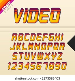 90's Retro Font. Vector alphabet in VHS cassette style