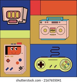 90s retro game and music audio illustration sticker 