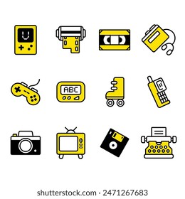 90s retro icons vector set