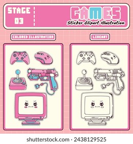 90's retro pc elements and games background .Old computer aesthetic illustration,  nostalgia sticker pack. Colorful headphones, disk, diskette, computer, game console. Editable template with isolated 