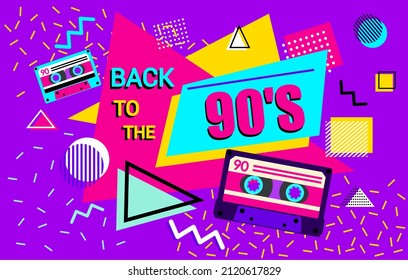 90s Retro Posters. Back In The 90s, 90s Style Background Banner Illustration. Vector