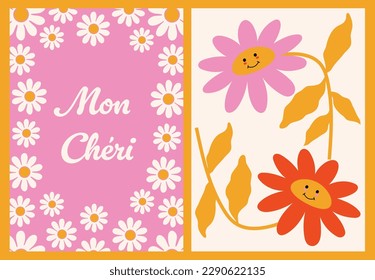 90s retro slogan with flowers in pink and red.  Colorful vector illustration perfect for poster or card, t-shirt print, wall art