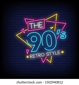 The 90's retro style neon signs style text vector