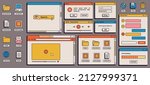 90s retro vaporwave old desktop user interface elements. Cute nostalgic computer ui, vintage aesthetic icons and windows vector set. 90s interface digital, retro window computer illustration