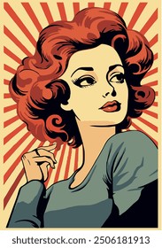 90s Retro Vintage Girl Poster. Flat Vector Illustration