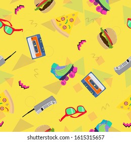 90s Seamless Pattern Background with 90s items 
