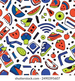 90s seamless pattern coloulful style retro background or retro 80s wallpaper vector