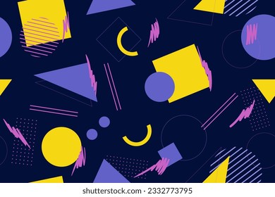 90s seamless pattern colourful memphis style retro background or retro 80s wallpaper vector