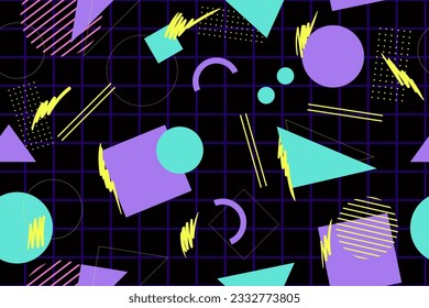 90s seamless pattern colourful memphis style retro background or retro 80s wallpaper vector