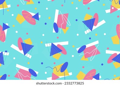 90s seamless pattern colourful memphis style retro background or retro 80s wallpaper vector