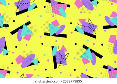 90s seamless pattern colourful memphis style retro background or retro 80s wallpaper vector