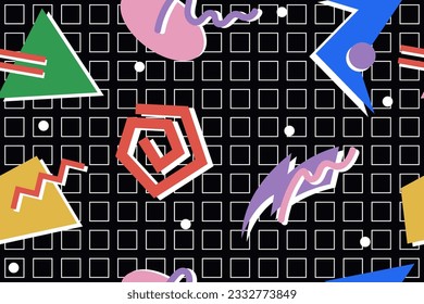 Patrón ininterrumpido de los años 90 memphis colorido estilo retrotro fondo o vectores de papel pintado retro de los años 80