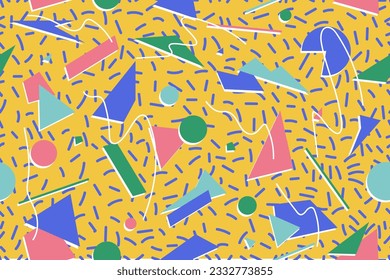 90s seamless pattern colourful memphis style retro background or retro 80s wallpaper vector