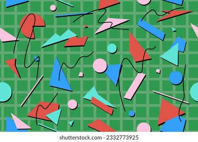 90s seamless pattern colourful memphis style retro background or retro 80s wallpaper vector