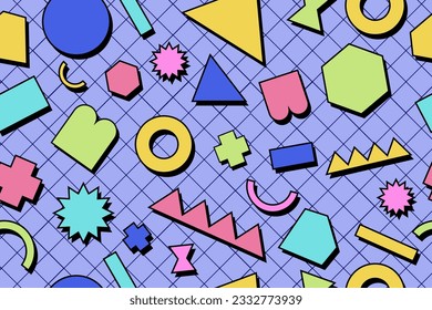 Patrón ininterrumpido de los años 90 memphis colorido estilo retrotro fondo o vectores de papel pintado retro de los años 80