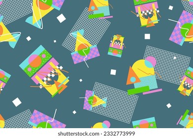 Patrón ininterrumpido de los años 90 memphis colorido estilo retrotro fondo o vectores de papel pintado retro de los años 80