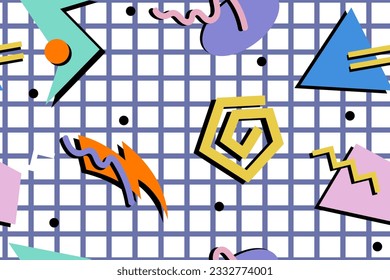90s seamless pattern colourful memphis style retro background or retro 80s wallpaper vector