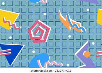 90s seamless pattern colourful memphis style retro background or retro 80s wallpaper vector