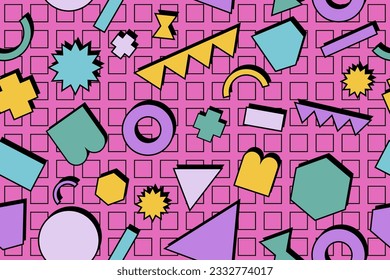 90s seamless pattern colourful memphis style retro background or retro 80s wallpaper vector