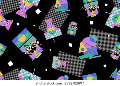 Patrón ininterrumpido de los años 90 memphis colorido estilo retrotro fondo o vectores de papel pintado retro de los años 80