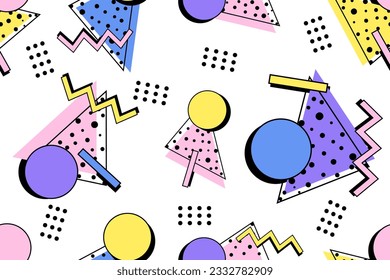 90s seamless pattern colourful memphis style retro background or retro 80s wallpaper vector