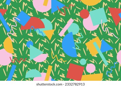 90s seamless pattern colourful memphis style retro background or retro 80s wallpaper vector