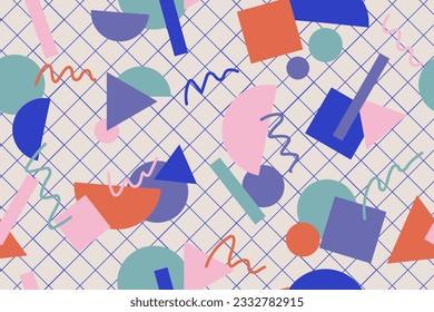 Patrón ininterrumpido de los años 90 memphis colorido estilo retrotro fondo o vectores de papel pintado retro de los años 80