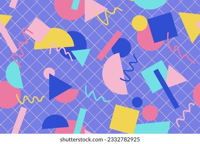 90s seamless pattern colourful memphis style retro background or retro 80s wallpaper vector