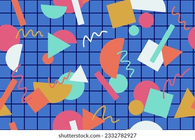 90s seamless pattern colourful memphis style retro background or retro 80s wallpaper vector