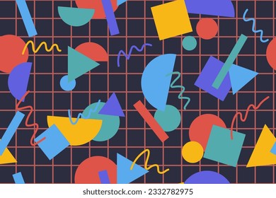 90s seamless pattern colourful memphis style retro background or retro 80s wallpaper vector