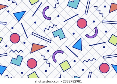 Patrón ininterrumpido de los años 90 memphis colorido estilo retrotro fondo o vectores de papel pintado retro de los años 80