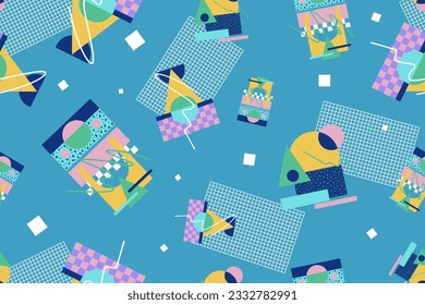 90s seamless pattern colourful memphis style retro background or retro 80s wallpaper vector