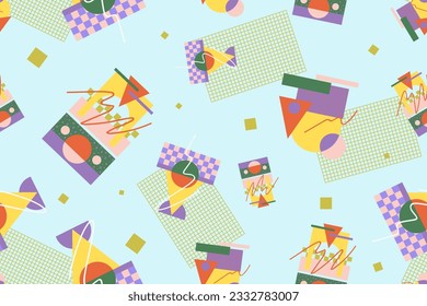 90s seamless pattern colourful memphis style retro background or retro 80s wallpaper vector