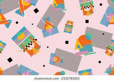 Patrón ininterrumpido de los años 90 memphis colorido estilo retrotro fondo o vectores de papel pintado retro de los años 80