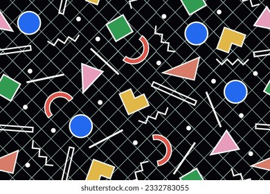 90s seamless pattern colourful memphis style retro background or retro 80s wallpaper vector