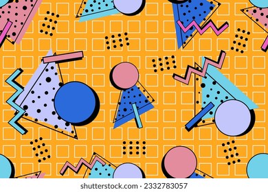 90s seamless pattern colourful memphis style retro background or retro 80s wallpaper vector