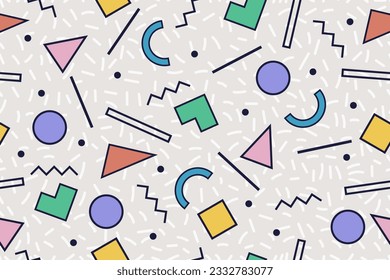 90s seamless pattern colourful memphis style retro background or retro 80s wallpaper vector