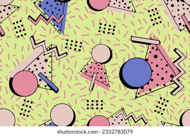 90s seamless pattern colourful memphis style retro background or retro 80s wallpaper vector