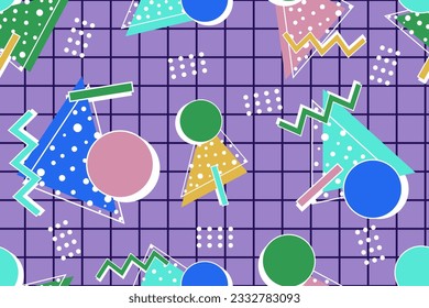 90er Jahre nahtlose Muster bunter Memphis-Stil Retro-Hintergrund oder Retro-80er-Bildschirmhintergrund