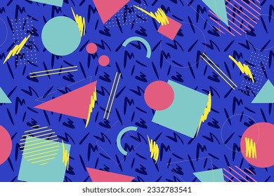 90s seamless pattern colourful memphis style retro background or retro 80s wallpaper vector