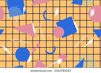 90er Jahre nahtlose Muster bunter Memphis-Stil Retro-Hintergrund oder Retro-80er-Bildschirmhintergrund