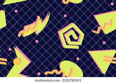 90s seamless pattern colourful memphis style retro background or retro 80s wallpaper vector