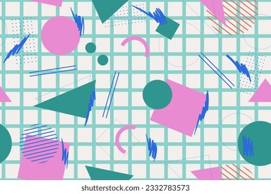 90s seamless pattern colourful memphis style retro background or retro 80s wallpaper vector